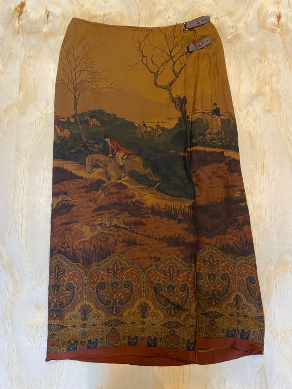 Ralph Lauren Rust Brown Printed Wrap Maxi Skirt